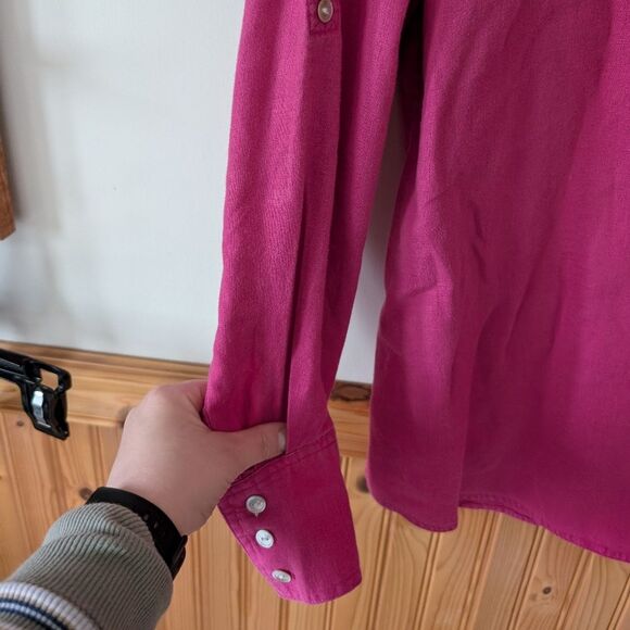 Soft Surroundings Hot Pink Linen Button Down Roll Tab Shirt Size XL - Picture 2 of 6